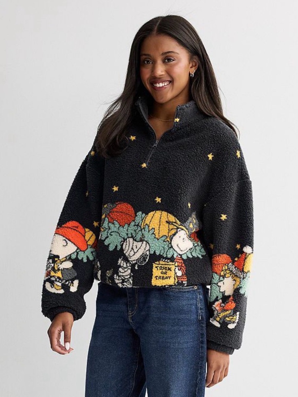 Size XS Peanuts Halloween juniors Sherpa quarter zip NWT